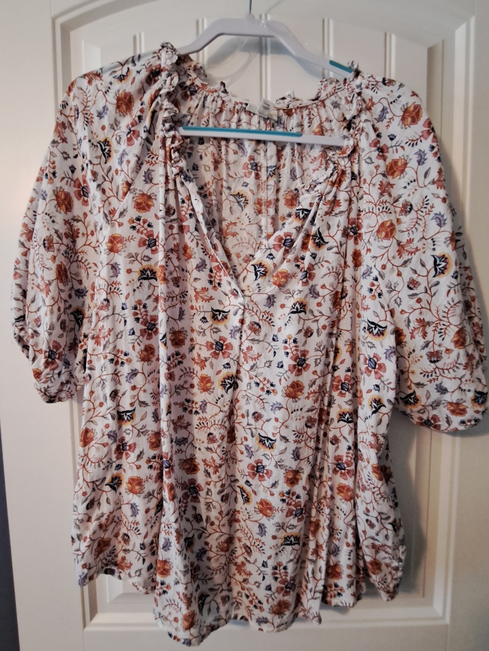 a.n.a Floral Peasant Blouse - Cream with Rust & Navy Accents